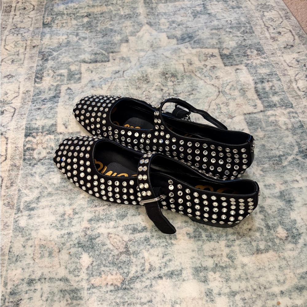 Black and Silver Studded Mary Jane Flats - Picture 5 of 9